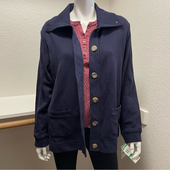 🆕Karen Scott BUNDLE Cable Knit Henley Sweater & Classic Navy Sport Cardigan SzL - Picture 2 of 12